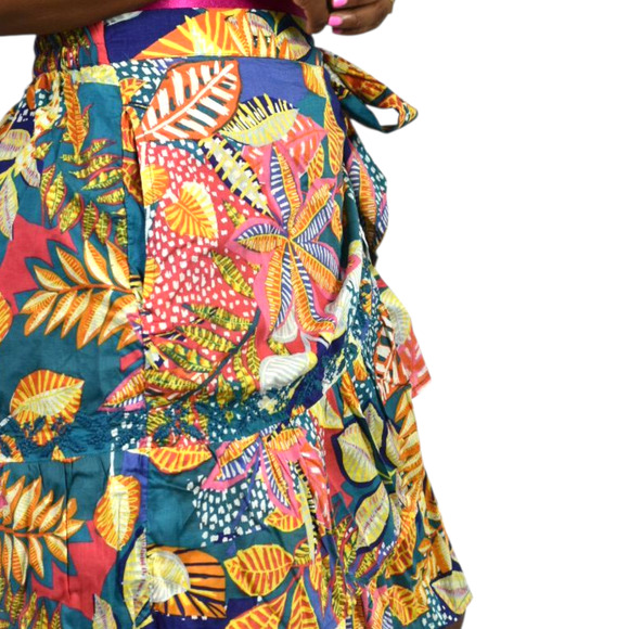 Cynthia Rowley Wrap Skirt Colorful Blue Tropical Foliage Leaf Print Sarong Large - Picture 11 of 16